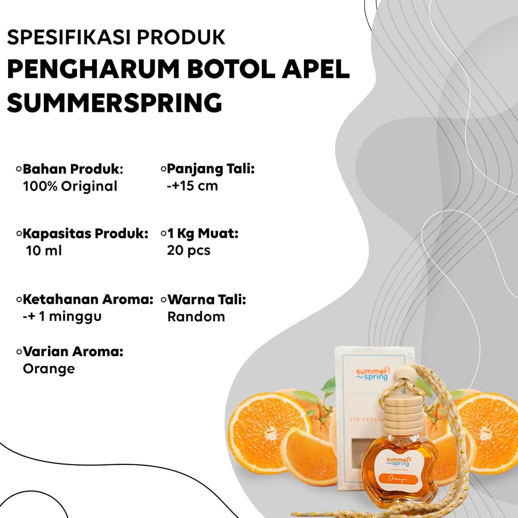 Parfum Mobil Pengharum Ruangan Pewangi Kamar Tidur Harum Summer Spring | Apel | Aroma Orange