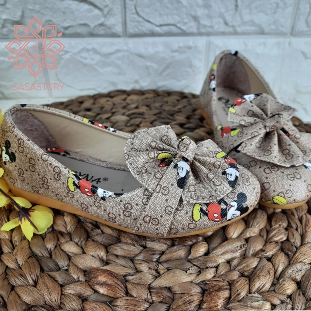 SEPATU PESTA FLATSHOES ANAK PEREMPUAN MICKEY 3 4 5 6 TAHUN IA01