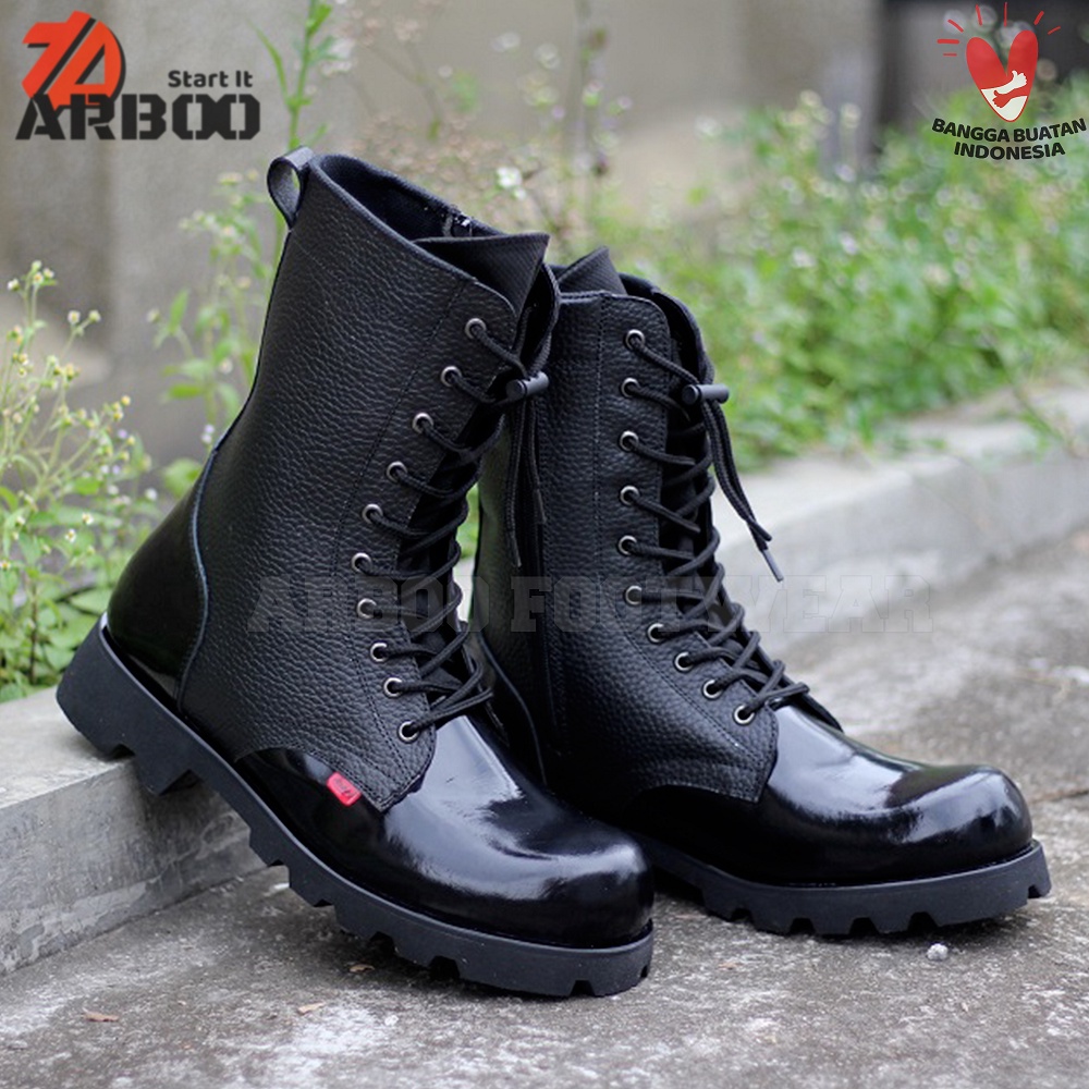 sepatu pdl kulit jeruk sepatu pdl tni polri 100% kulit asli kilap original Arboo
