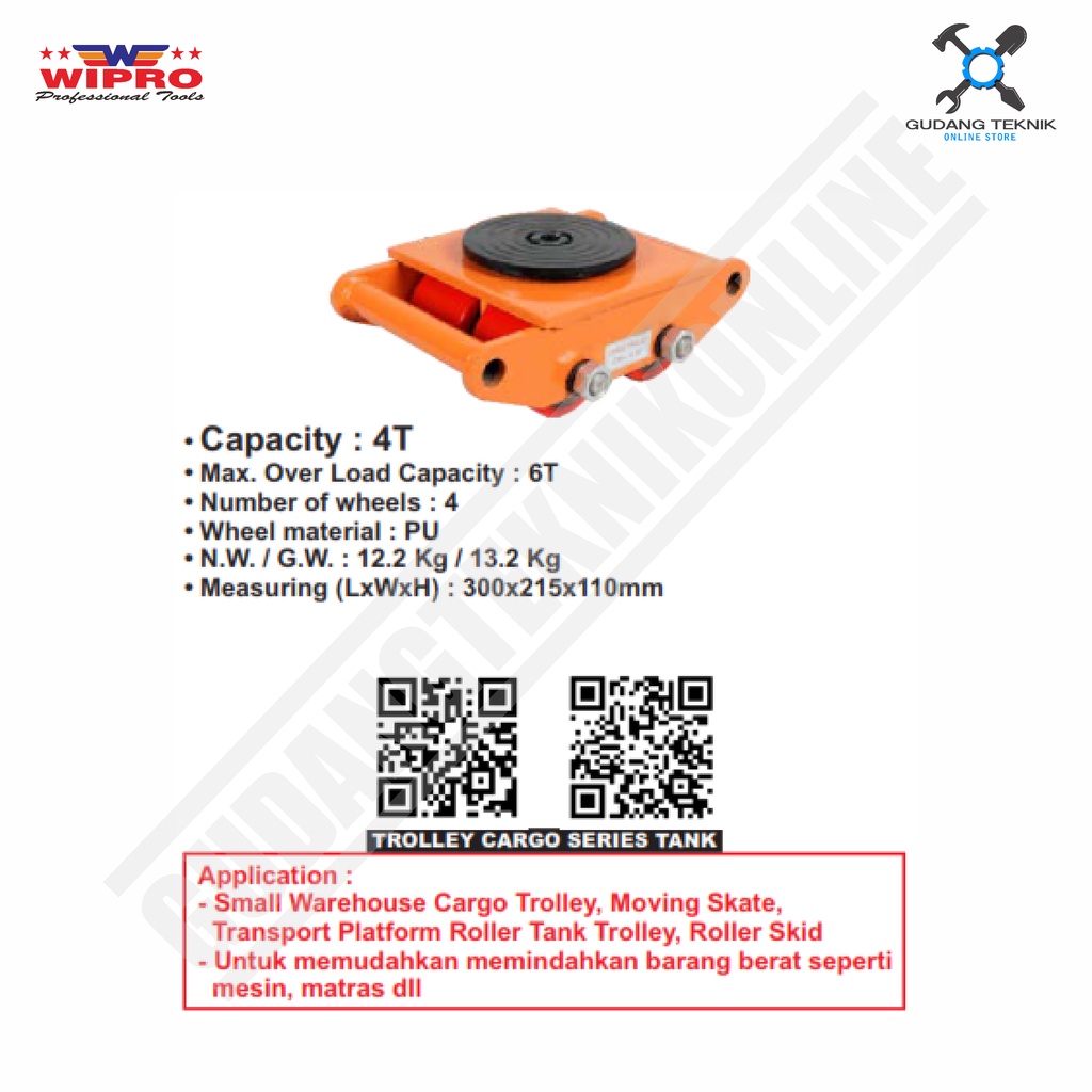 Roller Tank Cargo Trolley SMALL 6 Ton WIPRO CRA-4 / Roller Mover Tank Machine 6ton WIPRO CRA4 - SMALL CRA 4 WIPRO