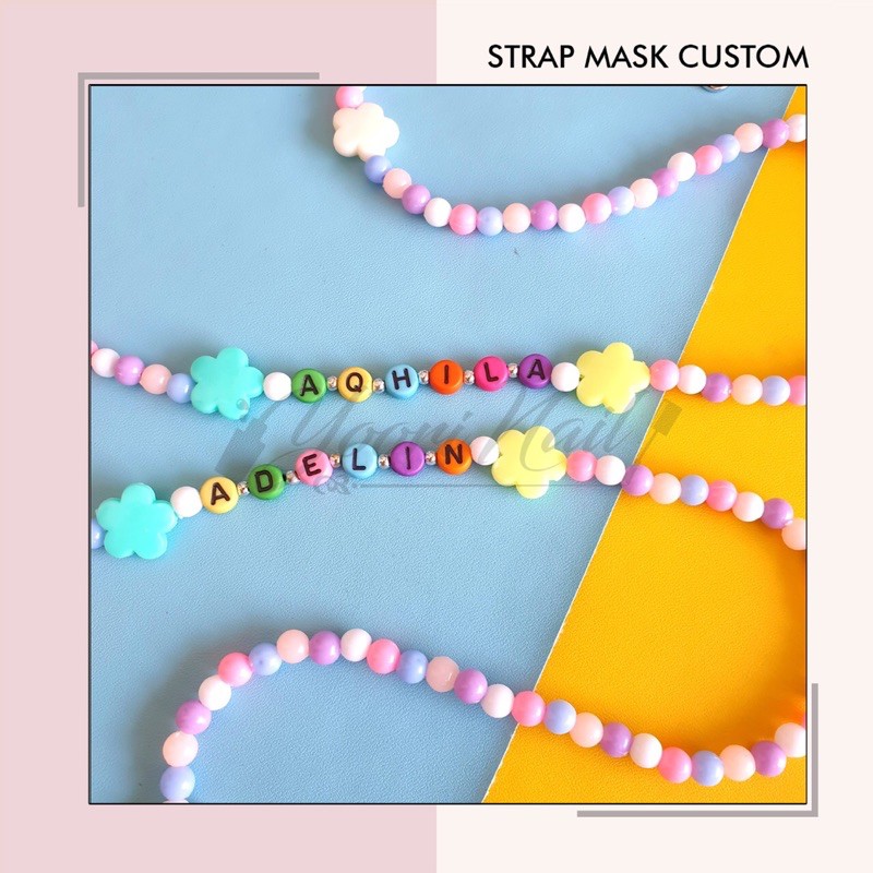 Strap masker custom nama strap tali masker custom kalung masker manik anak dewasa