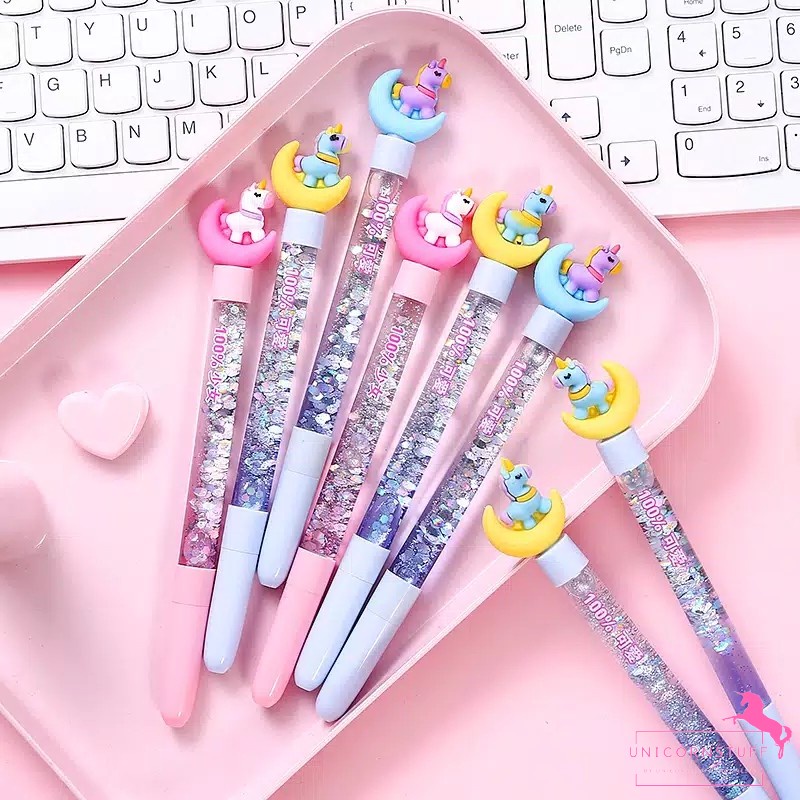 Bolpoin Glitter unicorn Pena Unicorn Premium Tinta Gel Perempuan Anak Journaling Tipis Karakter Pink Pastel Kado Anak Perempuan Alat Tulis Tempat Pensil Sekolah Back To School