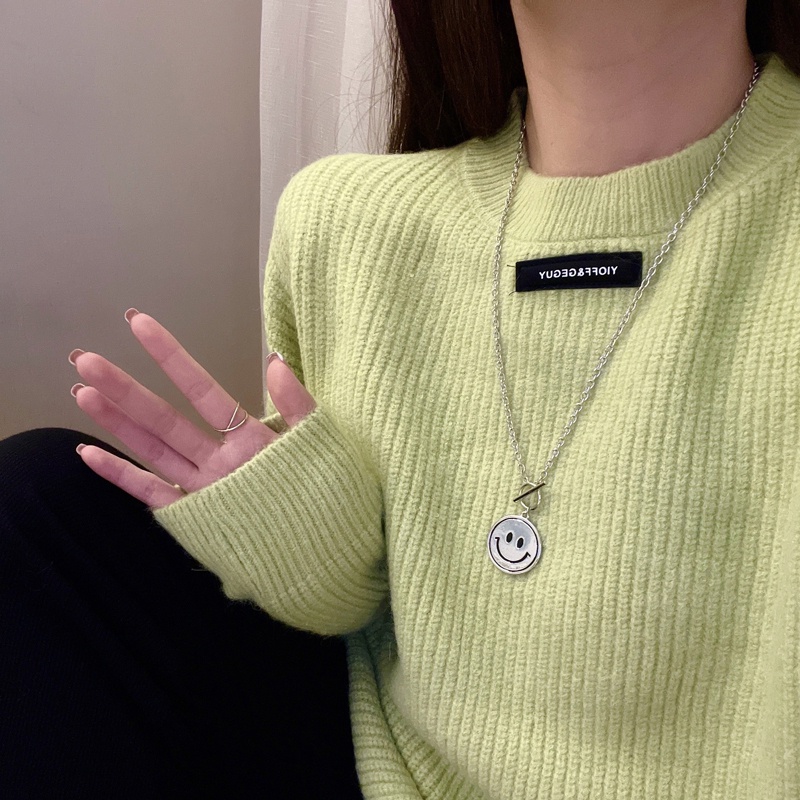 Kalung Rantai Dengan Liontin Smiley Face Gaya Hip hop Punk Untuk Wanita