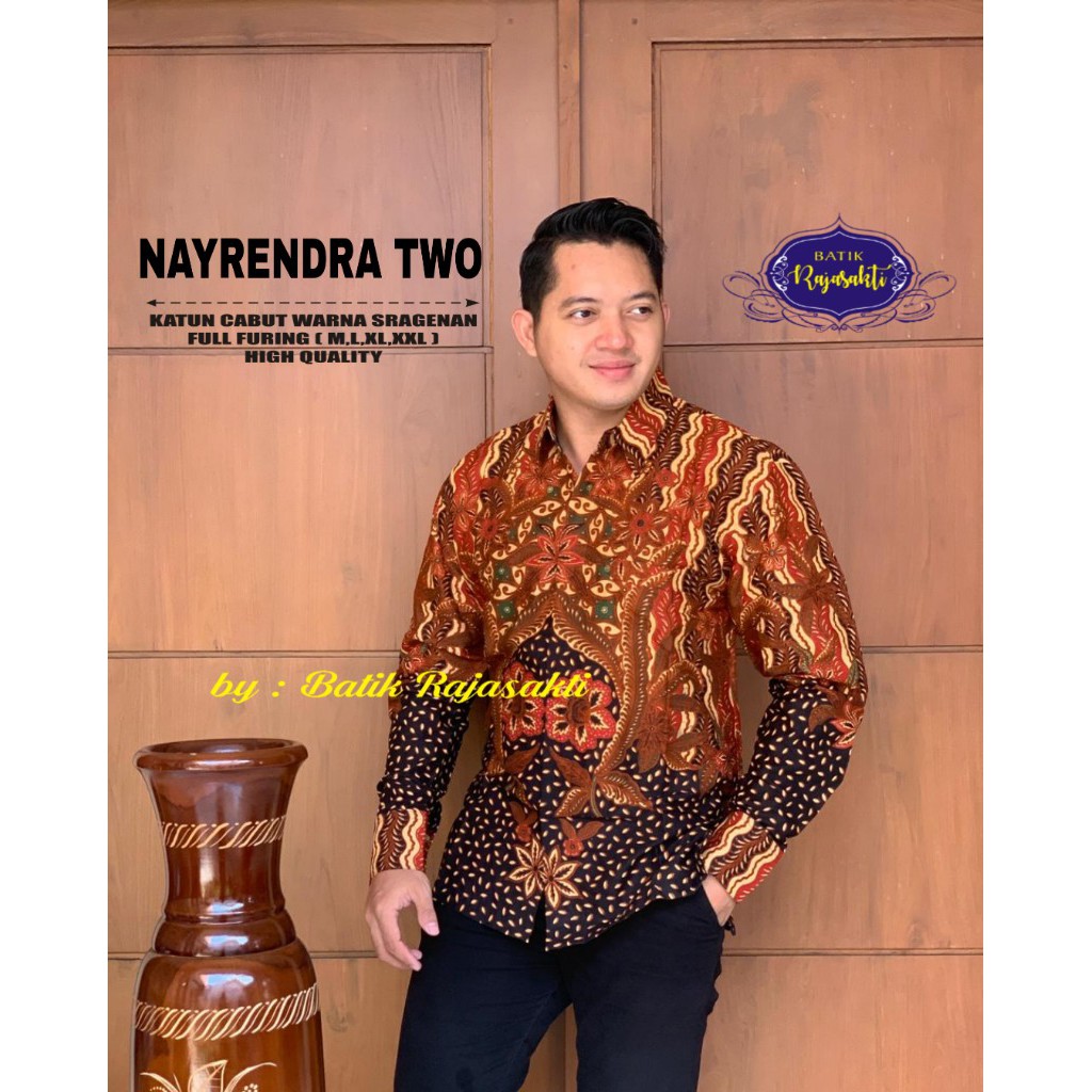 NAYRENDRA TWO Kemeja Batik Pria Lengan Panjang Katun Halus FULL FURING Rajasakti