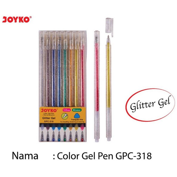 Color Gel Pen Glitter Pena Jel Warna Joyko GPC-318 1.0 mm (8 Warna)