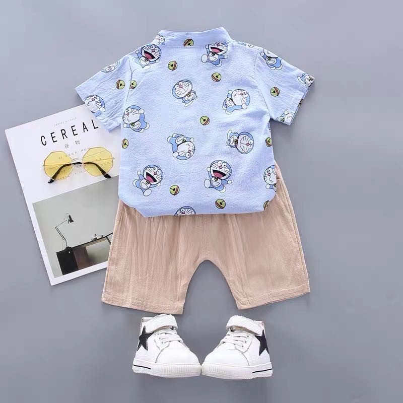 kemeja+celana anak laki laki/setelan kemeja anak cowok Doraemon Lucu Import Katun Umur 9 Bln-3 Thn-1