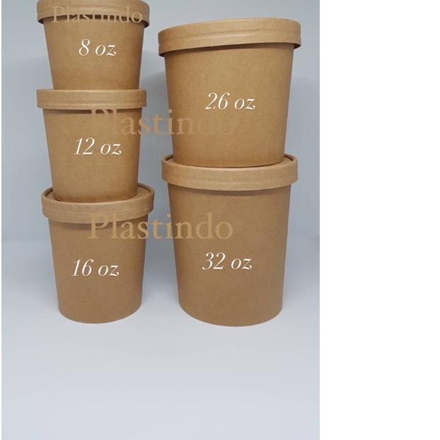 ♦ Brown Kraft Paper Cup 8 oz (isi 25 pcs) Food Grade Brown Paper Kraft Bowl - Soup Cup - Ice cream c