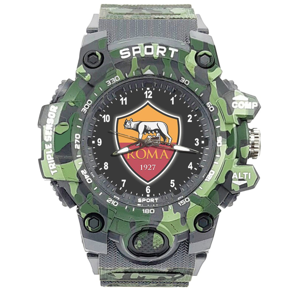 (ISTIMEWA BAYERN MUNCHEN BOSSQUE) JAM CUSTOM AS ROMA STRAP ARMY - 5 Warna