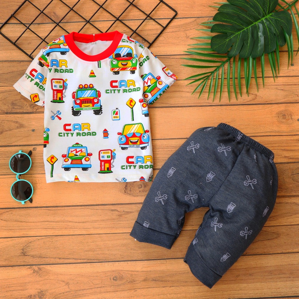 JK Motif Car City Road Setelan Baju Bayi usia 6 bulan 