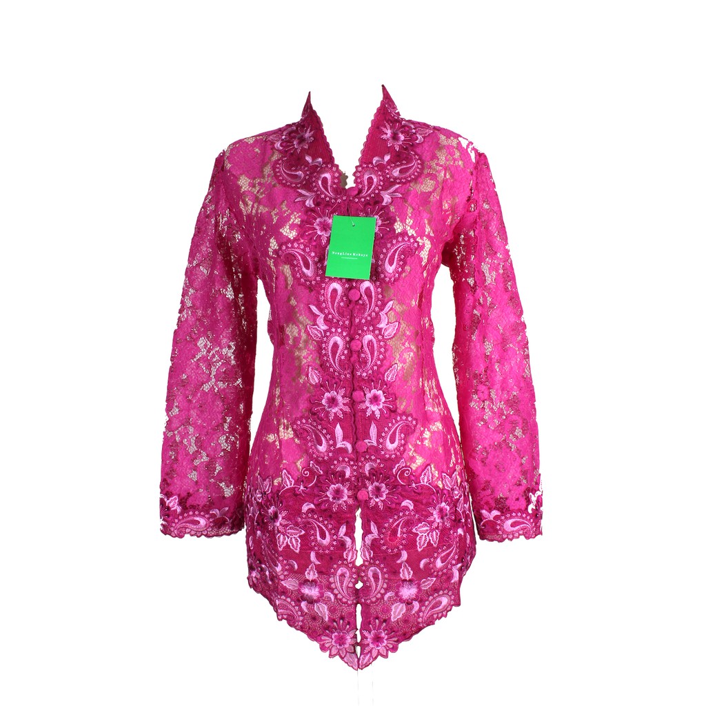 Kebaya Brokat Ungu Pink Panjang Bordir 821