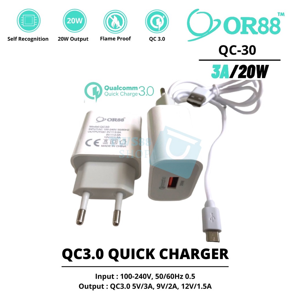 (TWS) Charger Fast Charging Charger Model QC-20 / QC-30 / Quick Charge 20W Original OR88