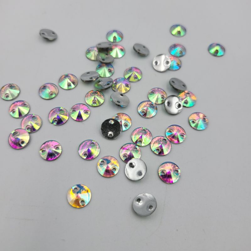 DIAMON RESIN KRISTAL MOTIF BULAT LANCIP UKURAN 8 MM WARNA PUTIH PELANGI AB KUALITAS AA KILAU BAGUS PER LUSIN