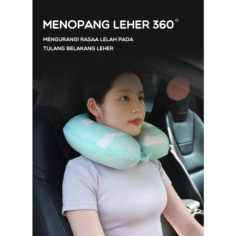 NECKPILLOW Bonbox Bantal Leher Busa Elastis Travel Multifungsi 2 in 1 Bantal U 360° dengan Kancing Sarung Bisa Dilepas BNP10