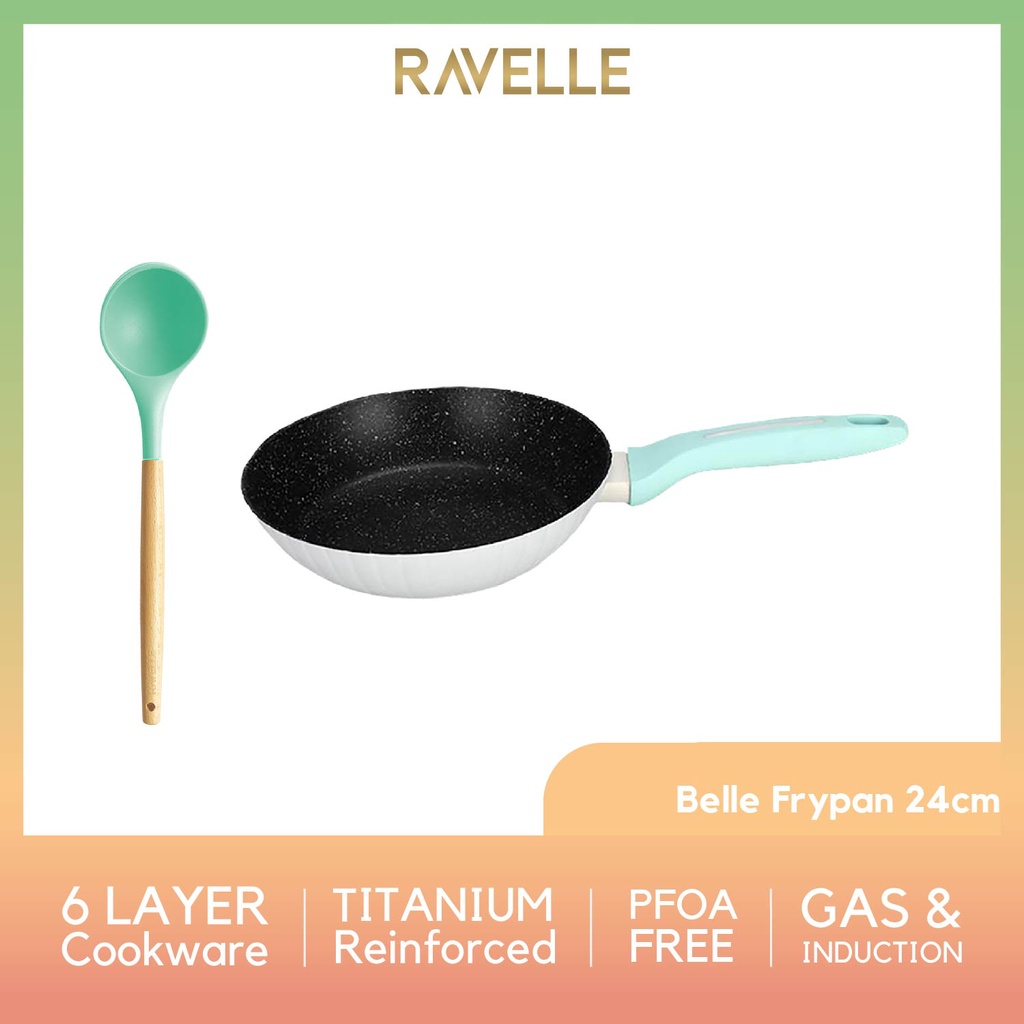Panci Ravelle Belle - Wajan Penggorengan Anti Lengket - Fry Pan 24Cm  TANPA TUTUP - Panci Korea Anti Lengket - Granite Titanium USA