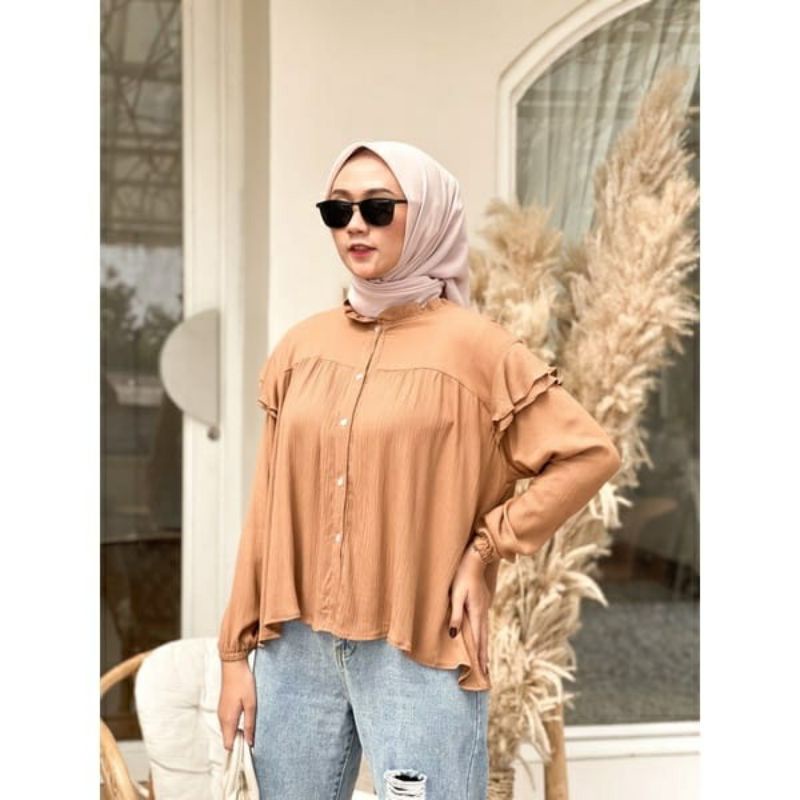 MY JUMSHI - BLOUSE LENGAN REMPEL JUMBO// BLOUSE KANCING WANITA OVERSIZE KATUN RAYON PREMIUM