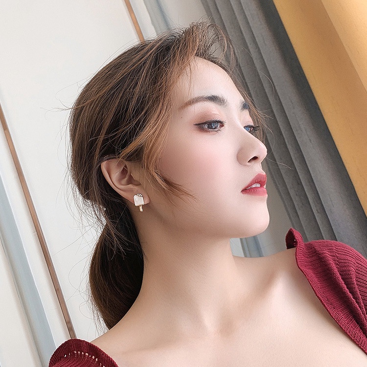 Anting 925 Silver Needle Bentuk Es Krim Gaya Perancis Untuk Wanita