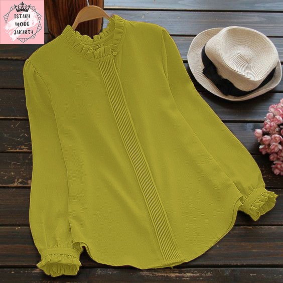 ISTANA MODE JAKARTA Lilac baju atasan wanita terbaru blouse korean style blouse wanita lengan panjang-LIME