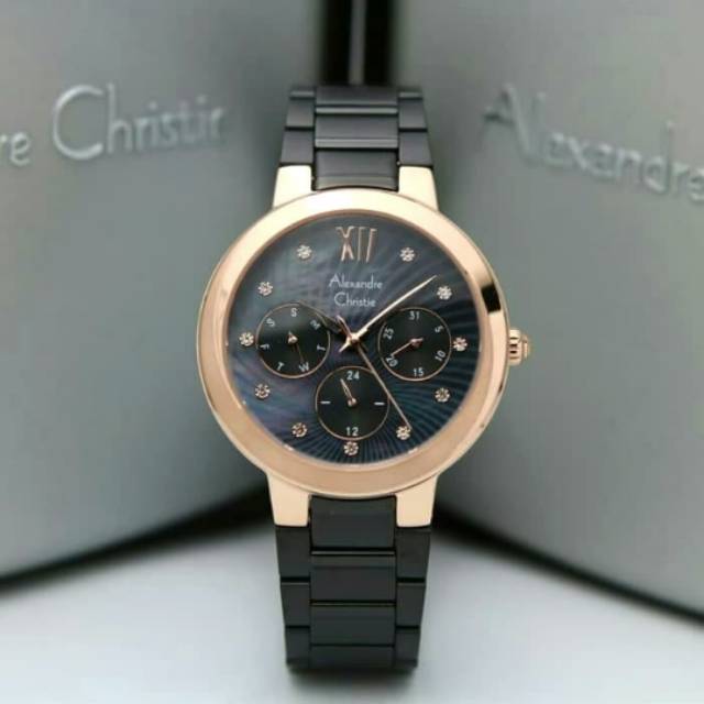 Jam tangan wanita Alexandre Christie AC2766 black rosegold / AC 2766 black rosegold original