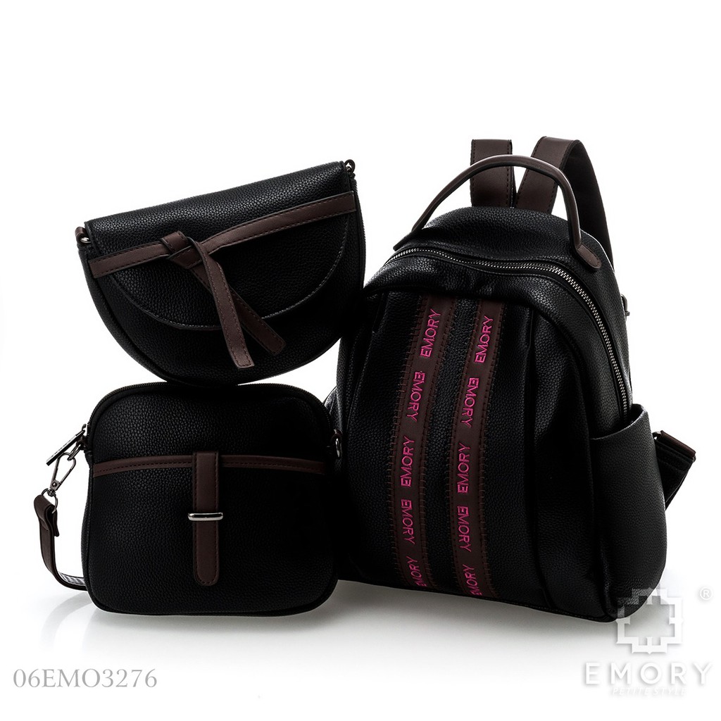 IMPORT ORIGINAL EMORY Nanda 06EMO-3276BL Backpack bag set tas ransel wanita cewek hitam batam
