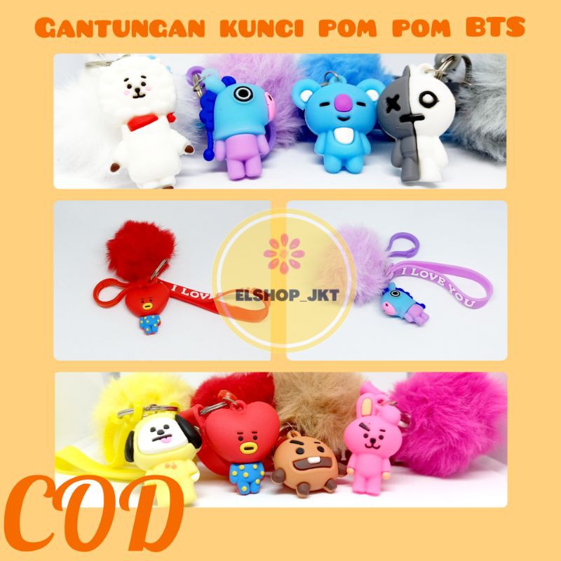 GANTUNGAN KUNCI POMPOM BTS /AKSESORIS BT21 KPOP