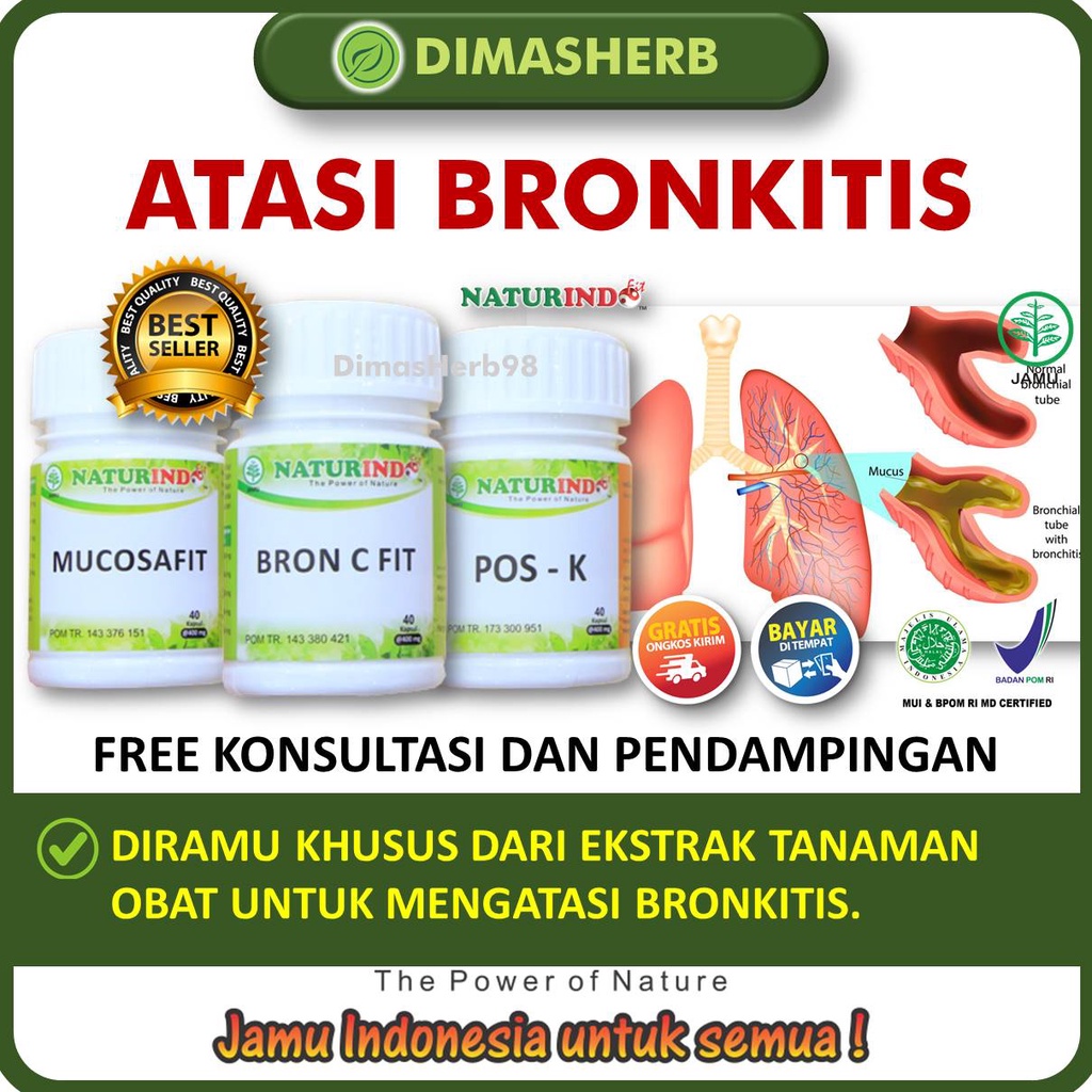 Obat Sesak Nafas Berdahak Batuk Kering Berlendir Alergi Dingin Debu Sinusitis Rhinitis Amandel Menaun Obat Asma Obat TBC Bronkitis Obat Jamu Herbal BPOM HALAL MUI Gangguan Pernafasan Alergi Debu Obat Gurah Paru Paru Herbal BRON C FIT NATURINDO YOGYAKARTA-BRONKHITIS