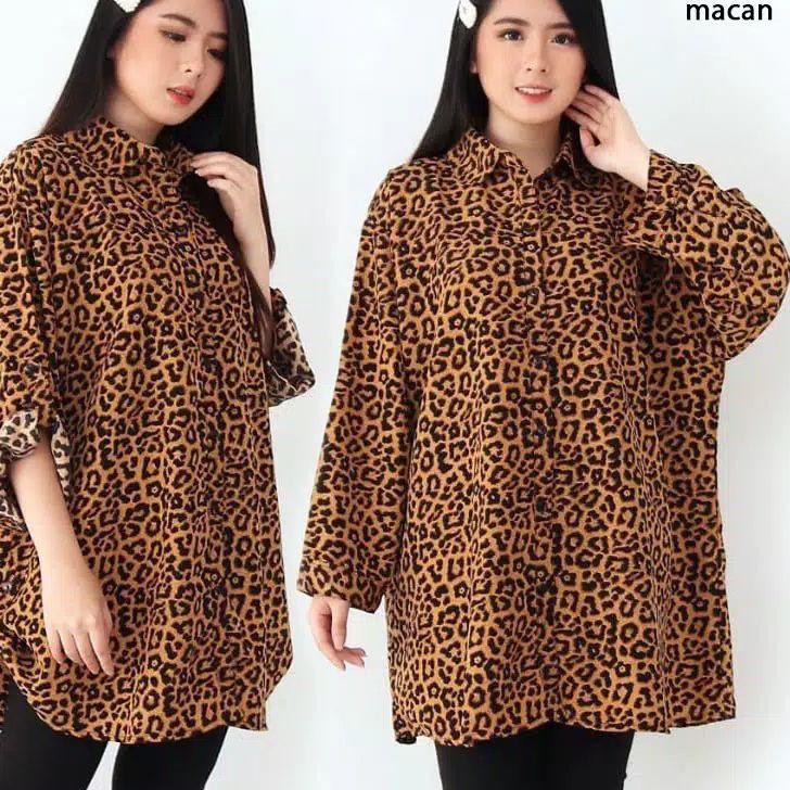 SKT Baju atasan kemeja BIG SIZE JUMBO 5063 Katun wanita gemuk hamil menyusui kerja kantor Modis Leop