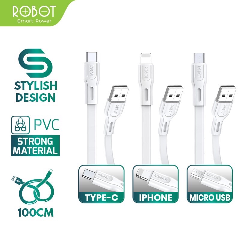 ROBOT RDC100S RDM100S RDL100S 2.4A Type-C Quick Charging 100cm Data Cable White