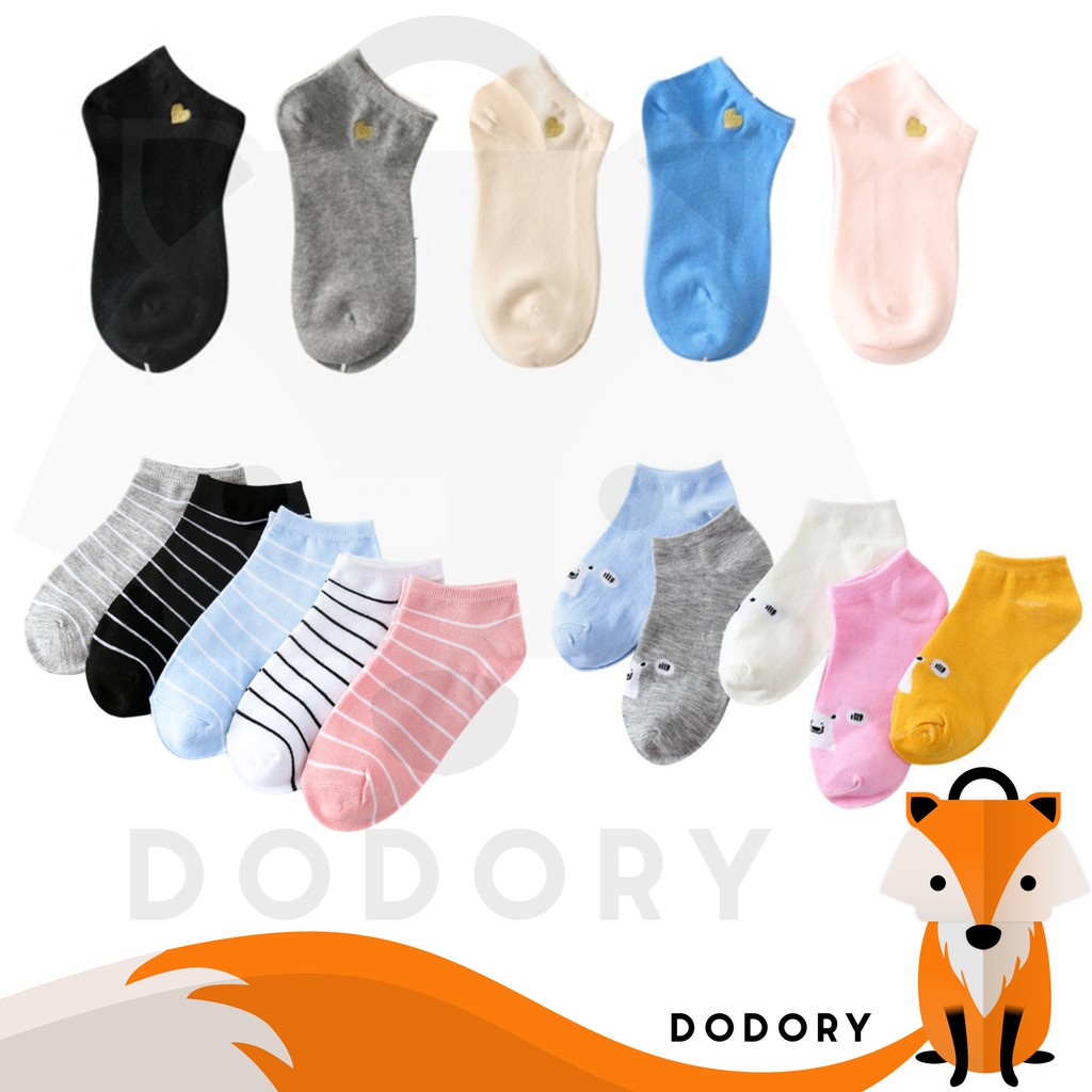 DODORY Kaos Kaki Motif Beruang Love Garis Kaus Kaki Ankle Wanita Dan Anak Nyaman Pendek Semata Kaki