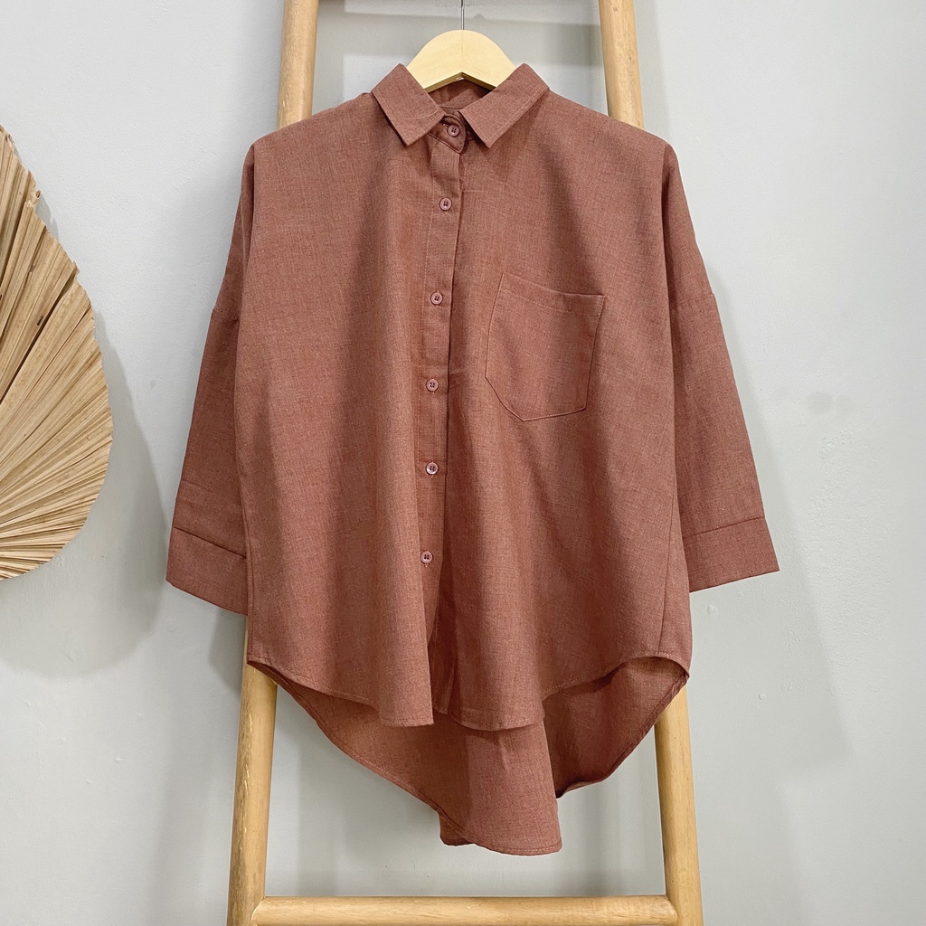 KEMEJA POLOS RAISA KATUN PREMIUM SHIRT BTS B089-Cokelat Bata