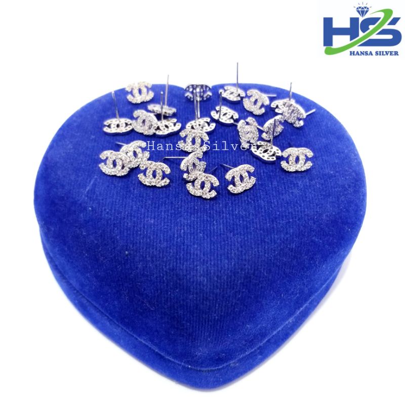 Anting Giwang Perak Asli Silver 925 Lapis Emas Putih - Anting Wanita Anti Karat