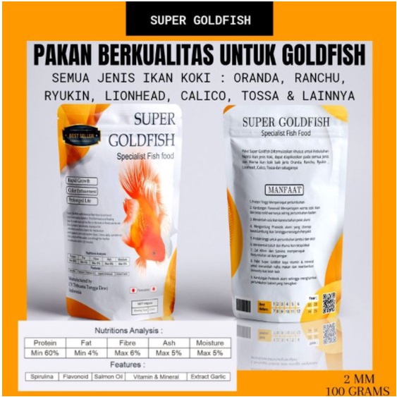 Pakan Khusus ikan Koki ikan hias. Super Goldfish 100 Gram (Reseller Demipellets Tulungagung)
