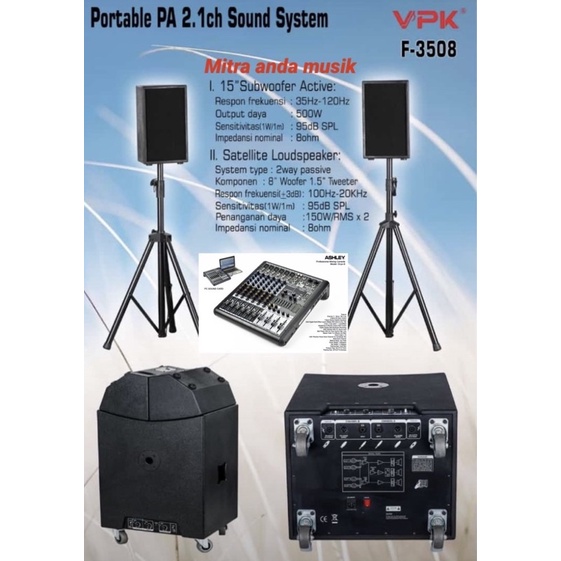 Speaker aktif portable mixer profesional sub aktif 15" satelit 8"