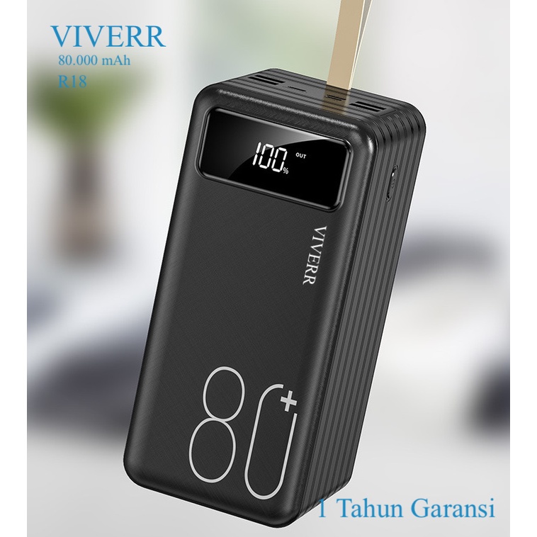 Powerbank VIVERR type R18 kapasitas terbesar 80.000 mAH Real kapasitas 100% dijamin garansi 1Tahun.