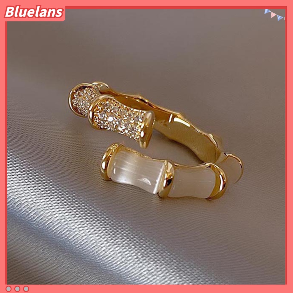 Cincin Model Terbuka Bentuk Bambu Bahan Cubic Zirconia Adjustable Untuk Wanita