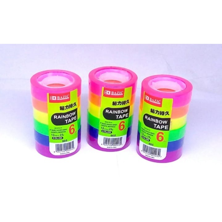 

Isolasi Desk Tape Rainbow 6 Roll 12mmx 25yard pelangi selotip kecil solasi isi 6Roll Bazic