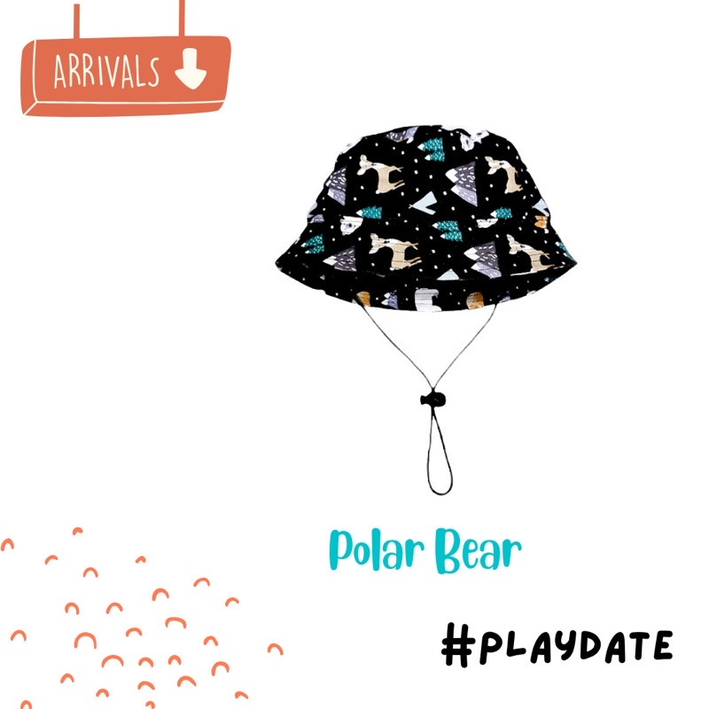 Bucket Hat Anak Laki Laki Perempuan Topi Rimba Dengan Tali Topi Piknik Anak Kupluk Anak Bayi Aksesoris Kepala Anak Laki Laki Perempuan-Polar Bear With Tali