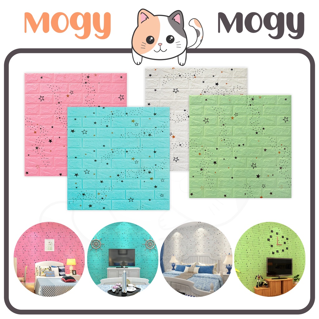 MOGYMOGY HL0202 Wallpaper Bintang Foam 3D Wall Sticker Aesthetic Walpaper Mudah Di Bersihkan