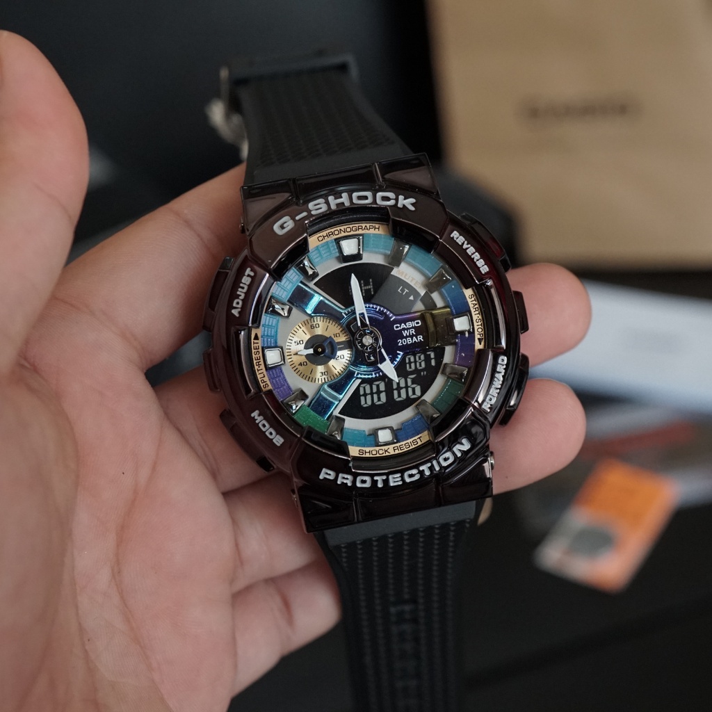 JAM TANGAN GSHOCK GM-110 FULLSET WATER RESISTANT - BLACK RAINBOW