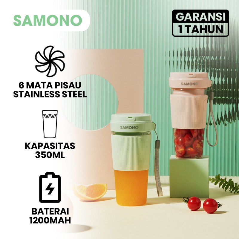 SAMONO Blender Juicer Jus Buah Plastik Wireless Portable USB 6 Mata Pisau Food Grade