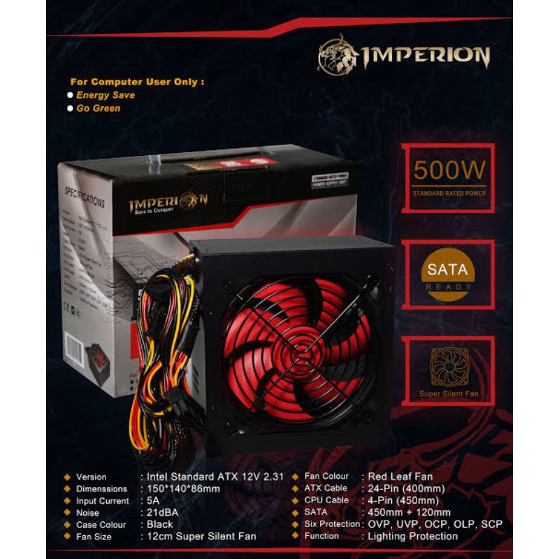 Power Supply Imperion 500Watt 12cm Silent Fan / Psu resmi