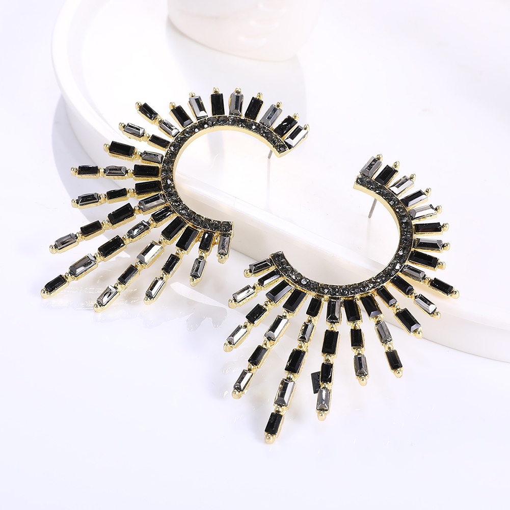 Hu Hu Hu Hu Hu Alat Bantu Pasang Kacamata♡ Anting Tusuk Bentuk C Desain Bunga Matahari Aksen Berlian Imitasi Untuk Wanita