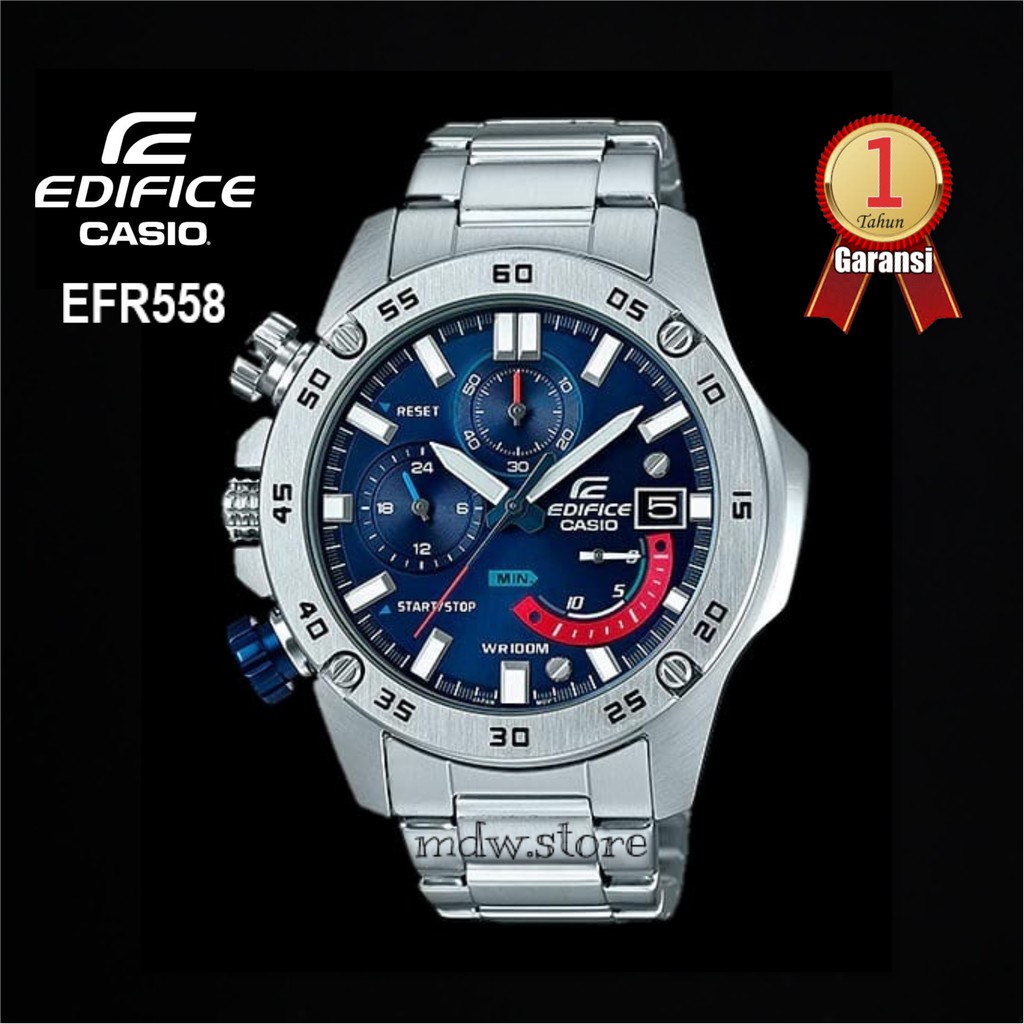 Casio Edifice EFR 558 EFR558 Silver Inner Blue Jam Tangan Pria