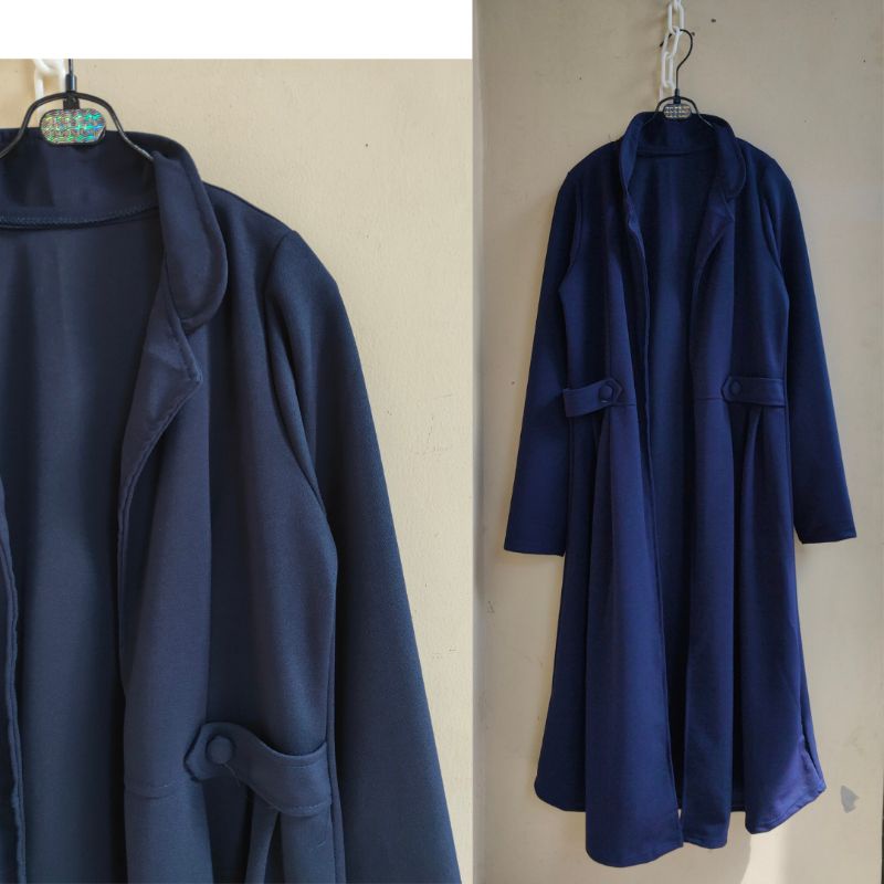 Long Outer Cardigan Fashion Muslim Kekinian Korean Style Selebgram Terbaru Lemon Skin Premium-MAHALINI - NAVY