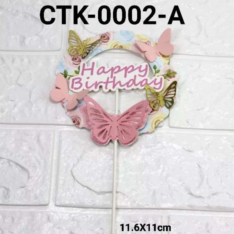 cake topper happy birthday motif kupu kupu