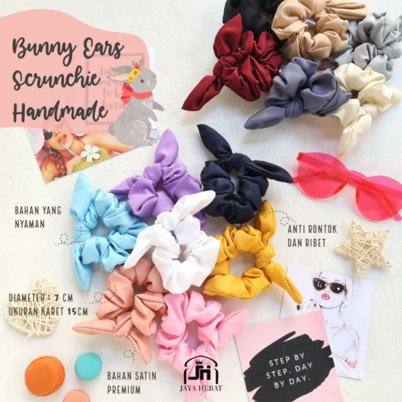 BUNNY EAR SCRUNCHIE IKAT RAMBUT KOREA KUNCIRAN SCRUNCHIES SATIN SILK CEPOL