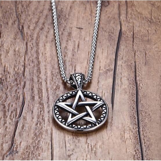 Punk style titanium steel casting personality Pentagram male pendant fashion stainless steel necklace jewelry