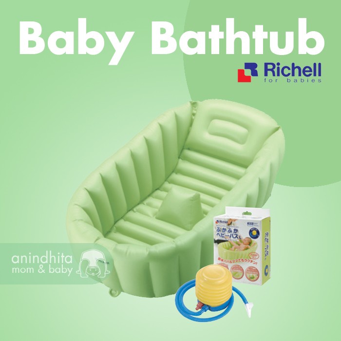 RICHELL Inflatable Soft Baby Bath L | Bak Mandi Bayi Tiup Portable Baby Bathtub Richel