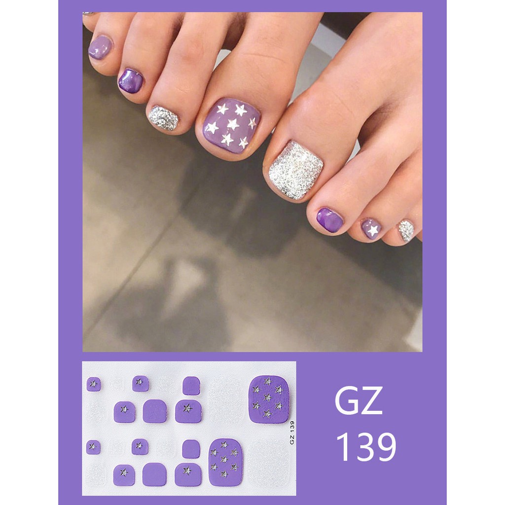 GZ Stiker kaki kuku 3D Kartun Motif Stiker Kuku Gambar Hiasan kuku Glitter Toenail Sticker 22PCS