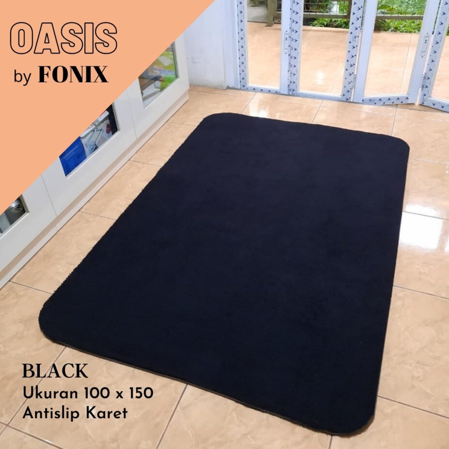 Karpet Bulu Super Lembut OASIS by FONIX Busa Empuk Anti Slip 100 x 150 Black, Rasfur Korea-1