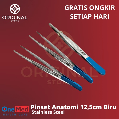 Pinset Anatomi / Alat Bedah Biru 12,5cm Stainless Steel Onemed